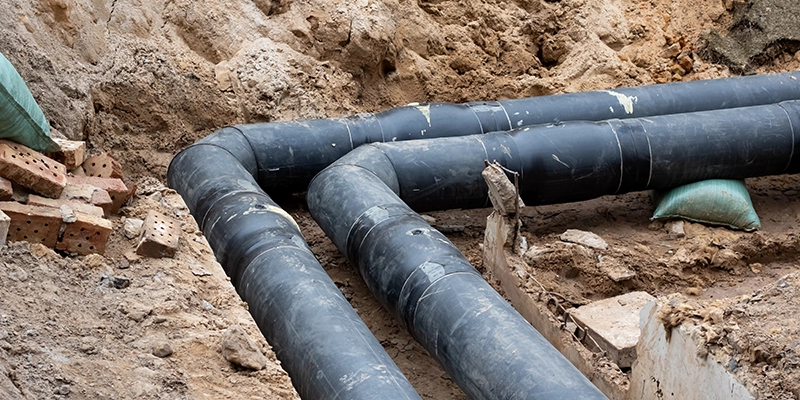 sewer - 5 Signs Your Sewer Line is Clogged and How to Fix It - black pipe in ground
