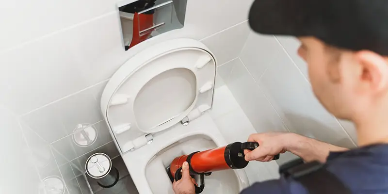 When the toilet overflows - Contact A Professional Plumber - Image of a plumber working