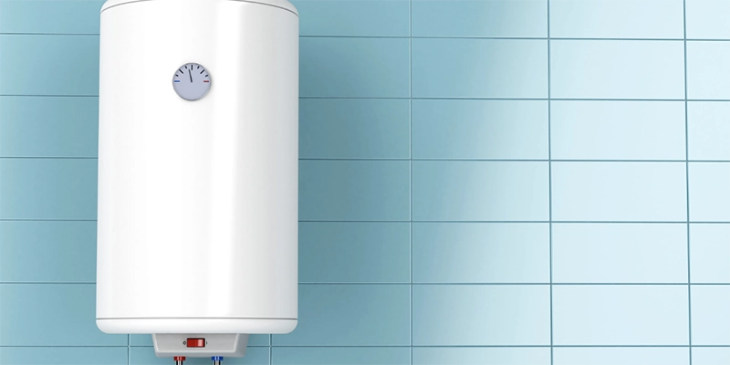 water heaters- wall mounted water heater on blue tile